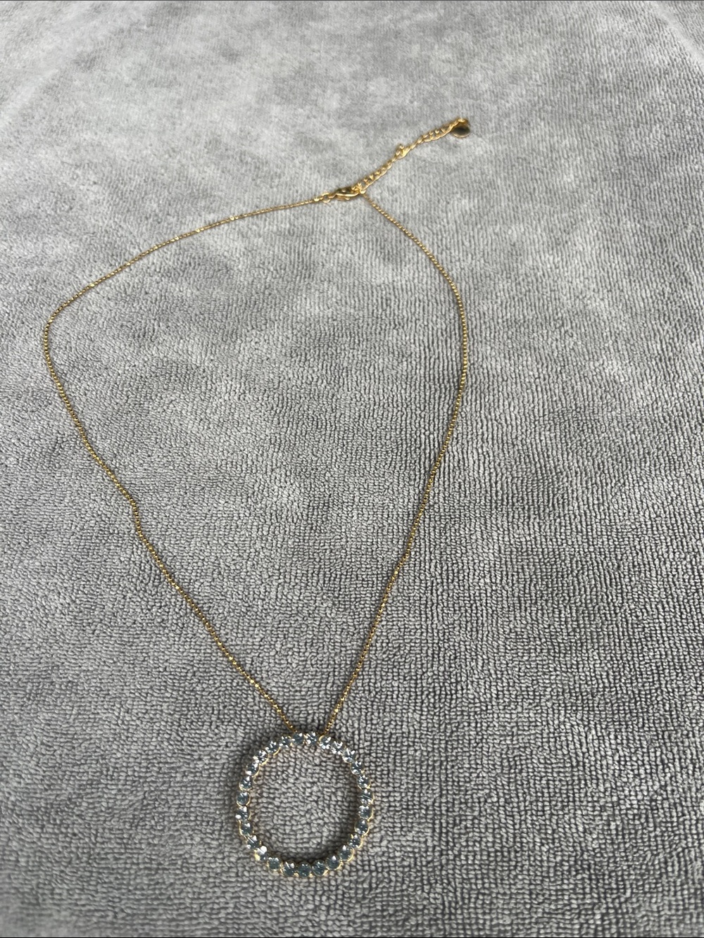 Gold Circle Pendant Necklace with Clear Stones